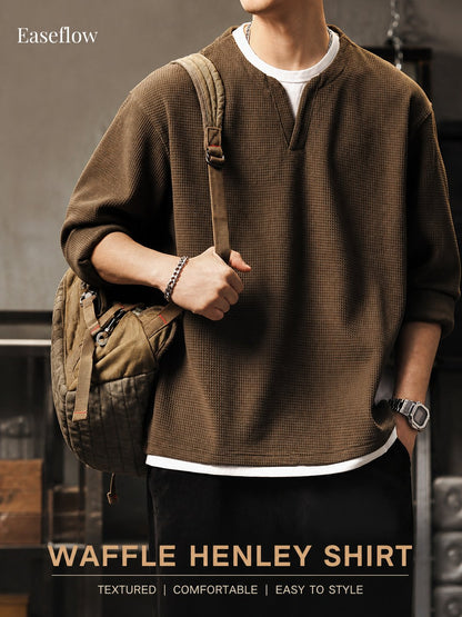 Men's Heavyweight Waffle Knit Long Sleeve Pullover