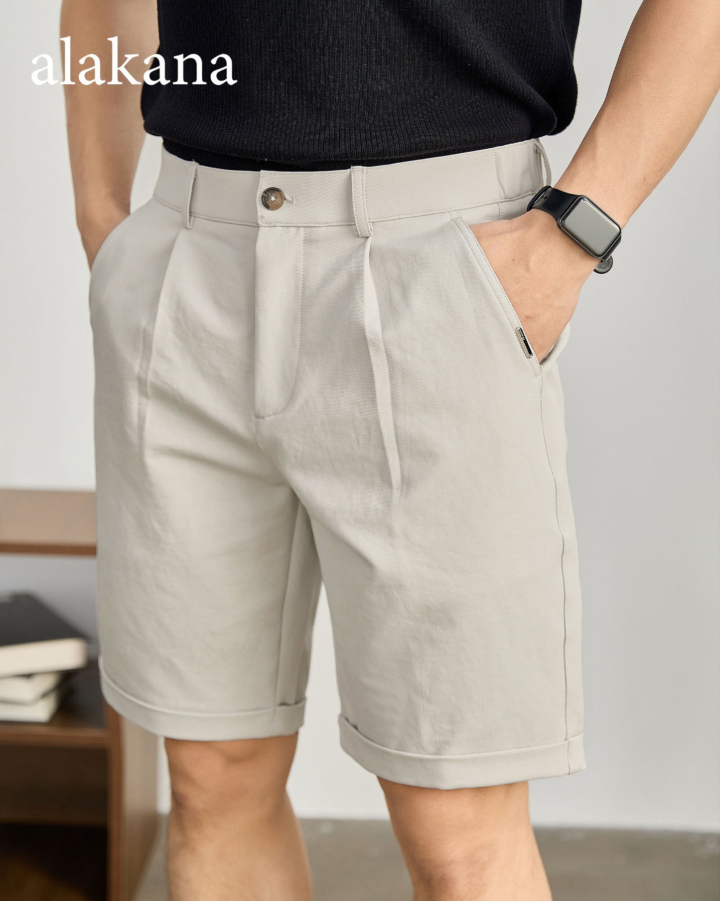 Men's Semi-Elastic Waist Textured Knee-Length Shorts