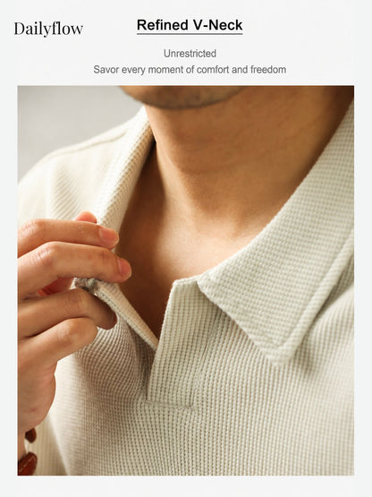 Textured Open-Collar Relaxed Polo Shirt