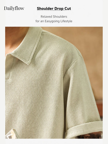Textured Open-Collar Relaxed Polo Shirt