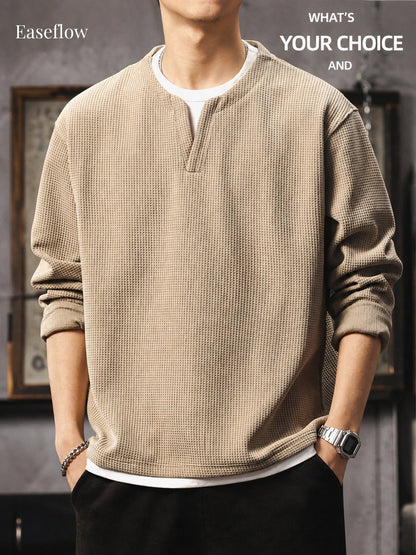 Men's Heavyweight Waffle Knit Long Sleeve Pullover