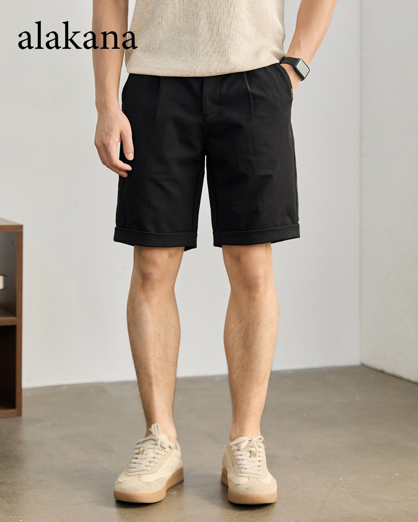 Men's Semi-Elastic Waist Textured Knee-Length Shorts