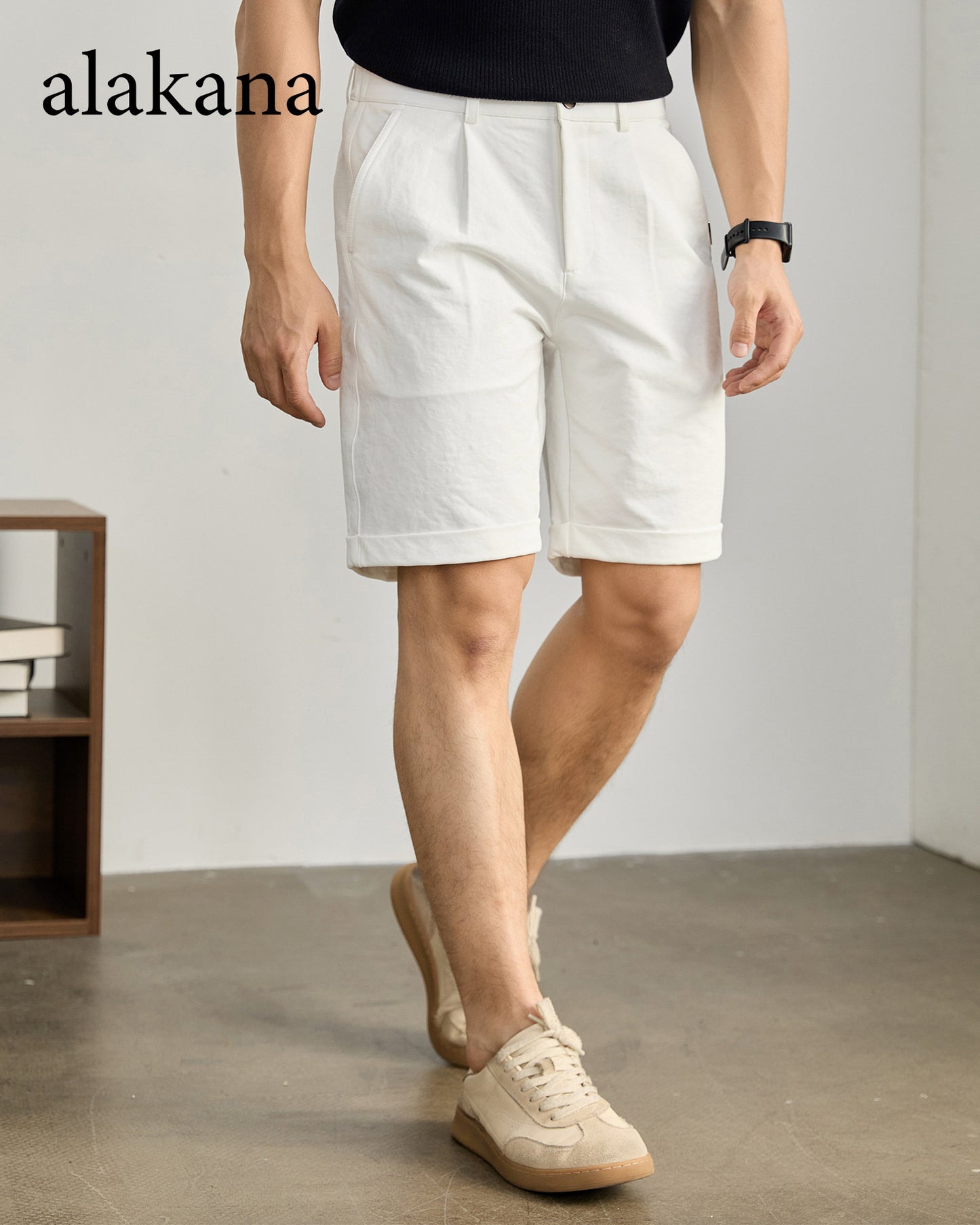 Men's Semi-Elastic Waist Textured Knee-Length Shorts