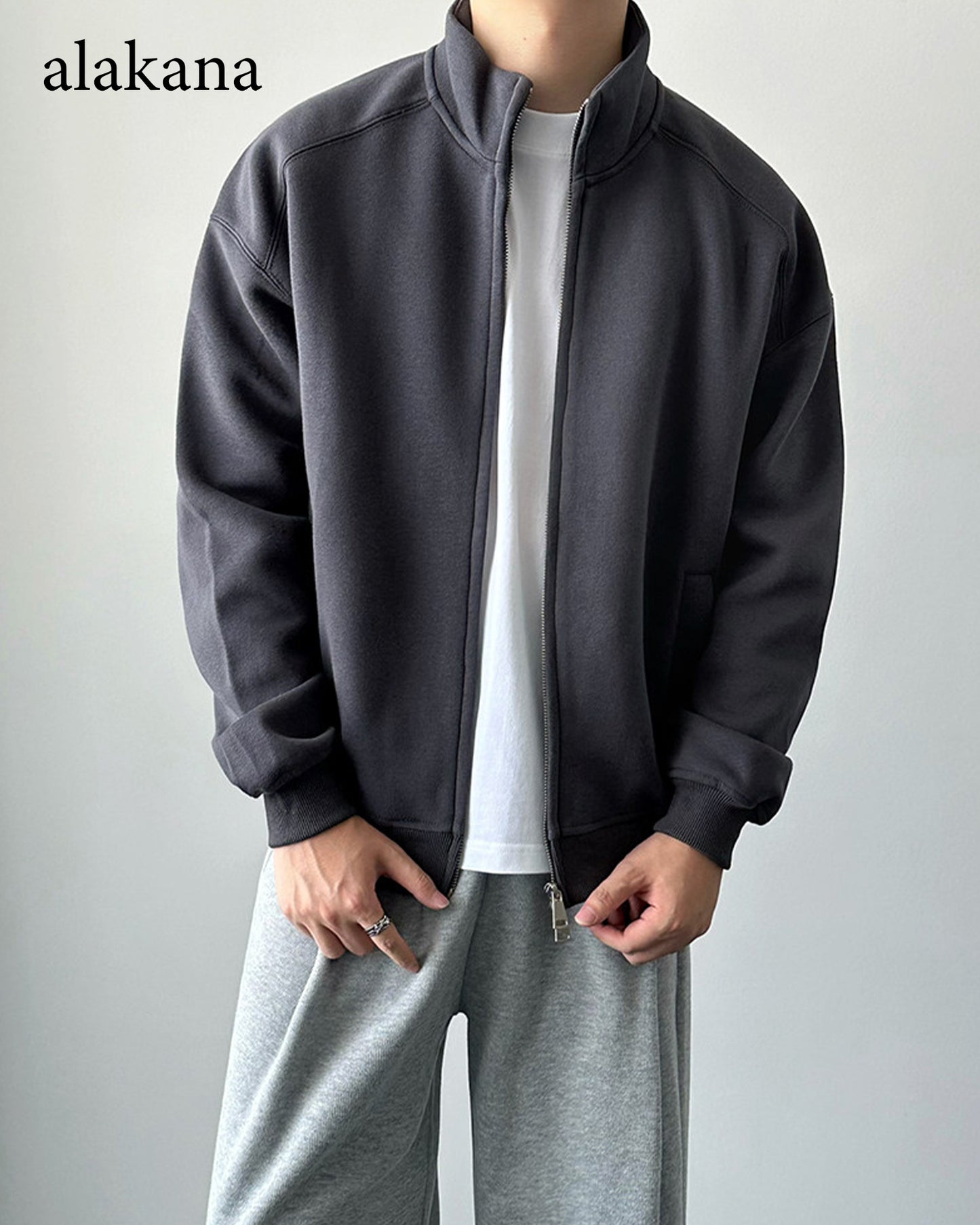 Men's Heavyweight Mock Neck Zip-Up Sweatshirt Jacket