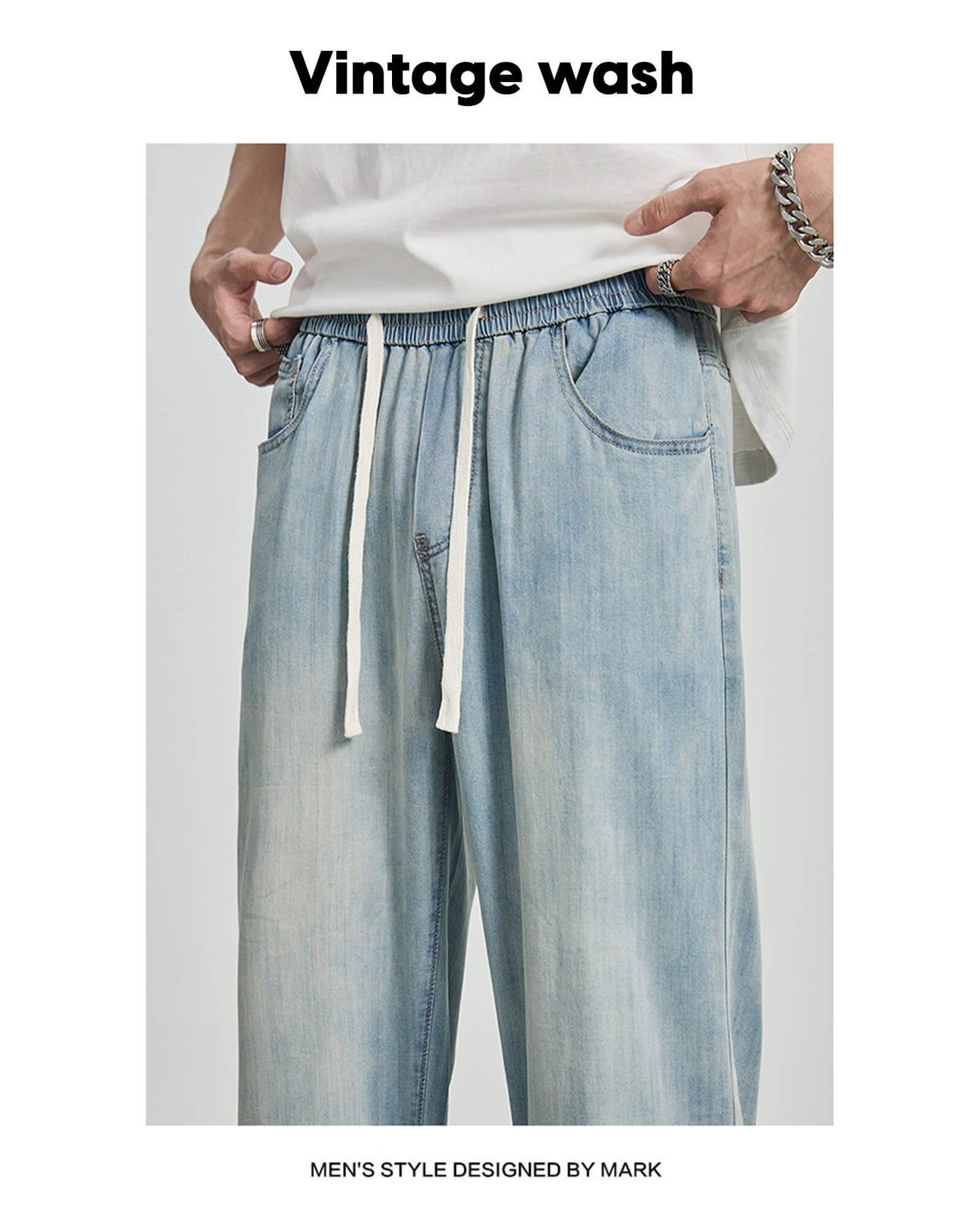 Men's Washed Wide Leg Jeans