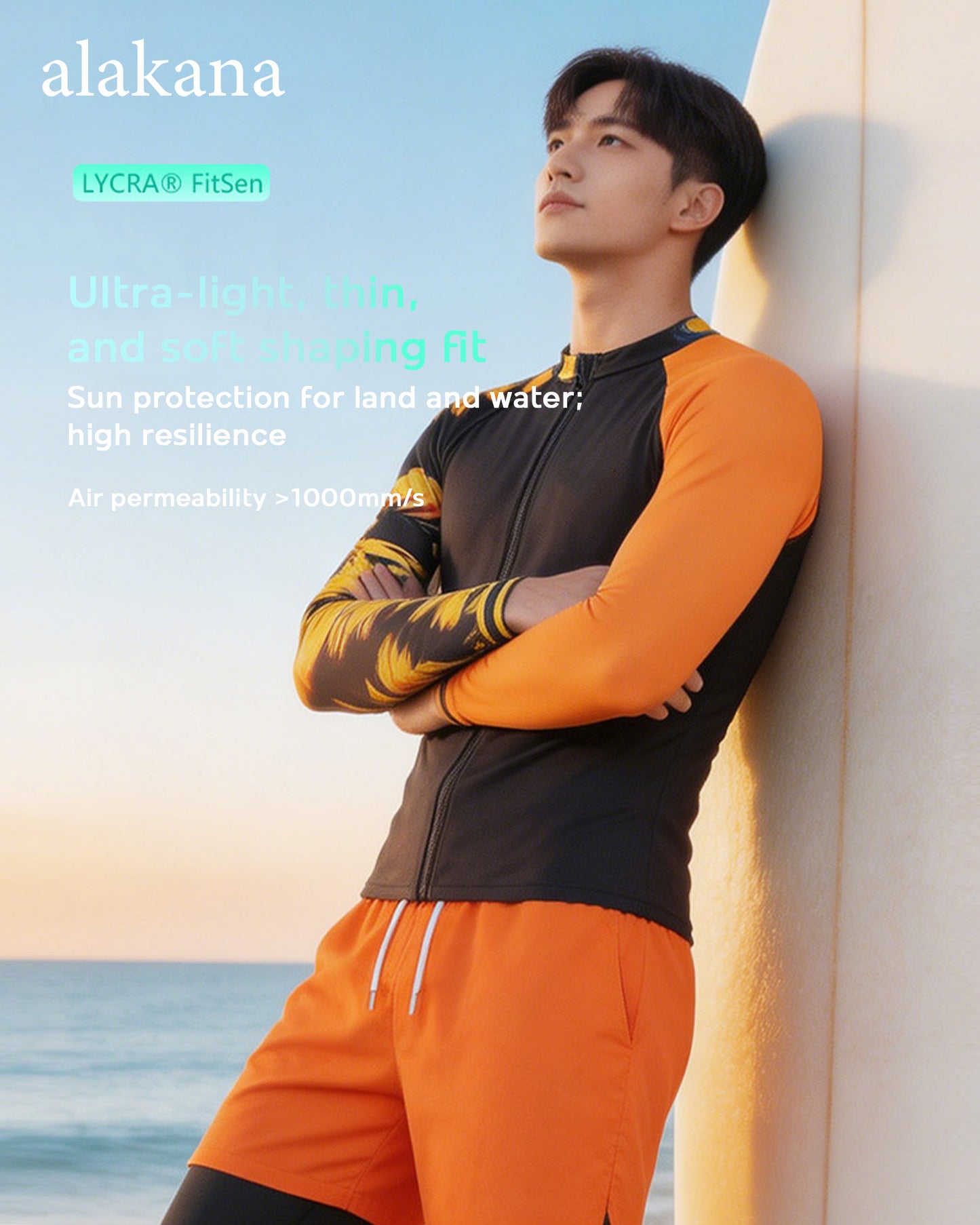 Men's Long Sleeve Swim Set - Teen Rash Guard with Double-Layer Swim Trunks