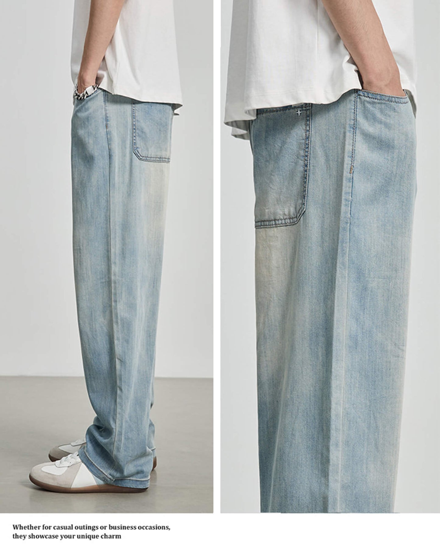 Men's Washed Wide Leg Jeans