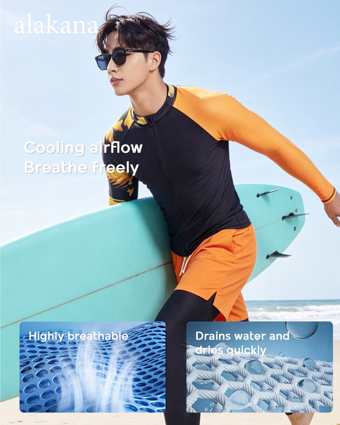 Men's Long Sleeve Swim Set - Teen Rash Guard with Double-Layer Swim Trunks