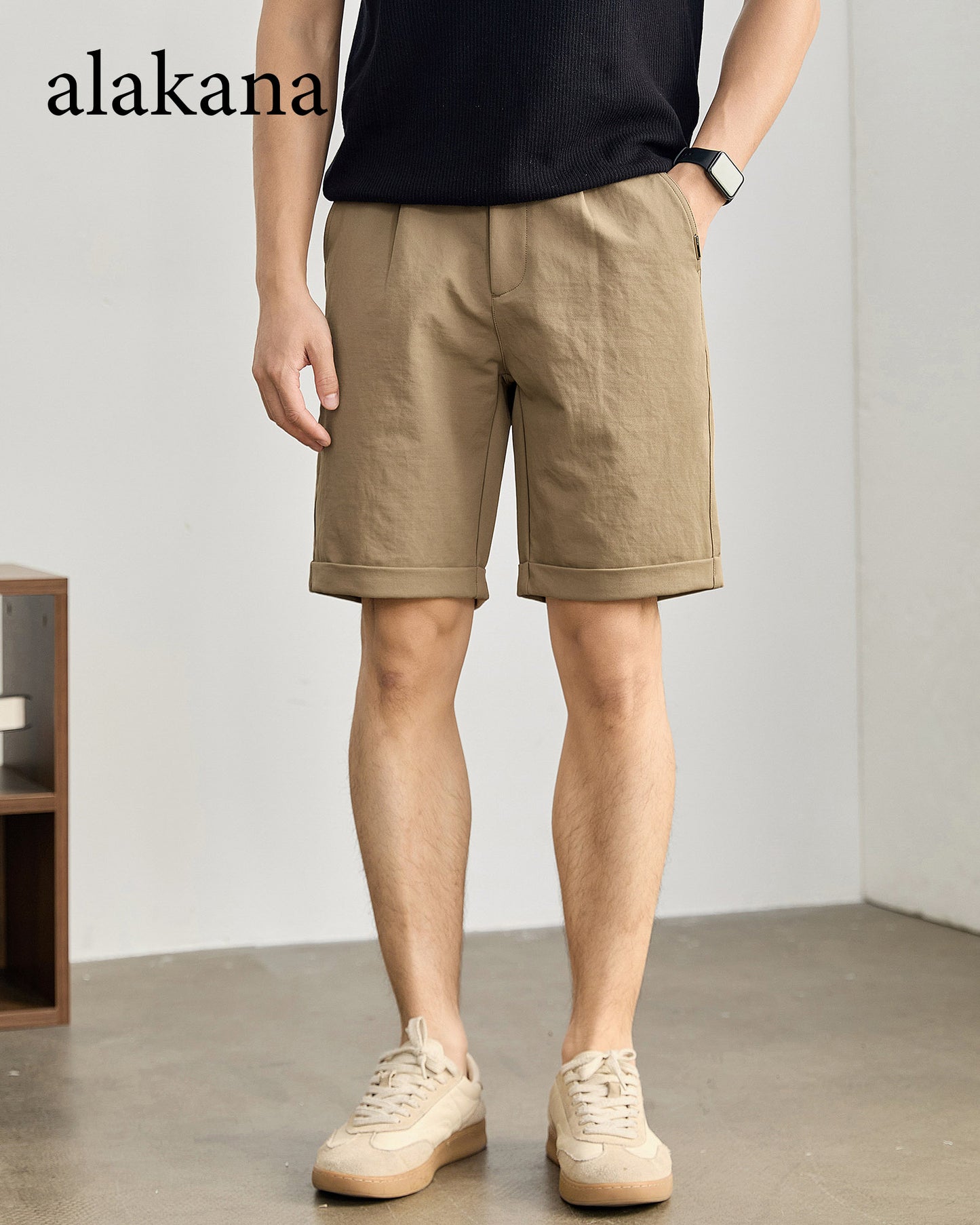 Men's Semi-Elastic Waist Textured Knee-Length Shorts
