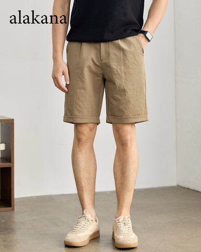 Men's Semi-Elastic Waist Textured Knee-Length Shorts