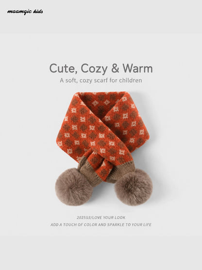 Kids Retro Knit Pom-Pom Scarf