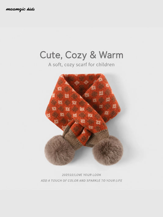 Kids Retro Knit Pom-Pom Scarf
