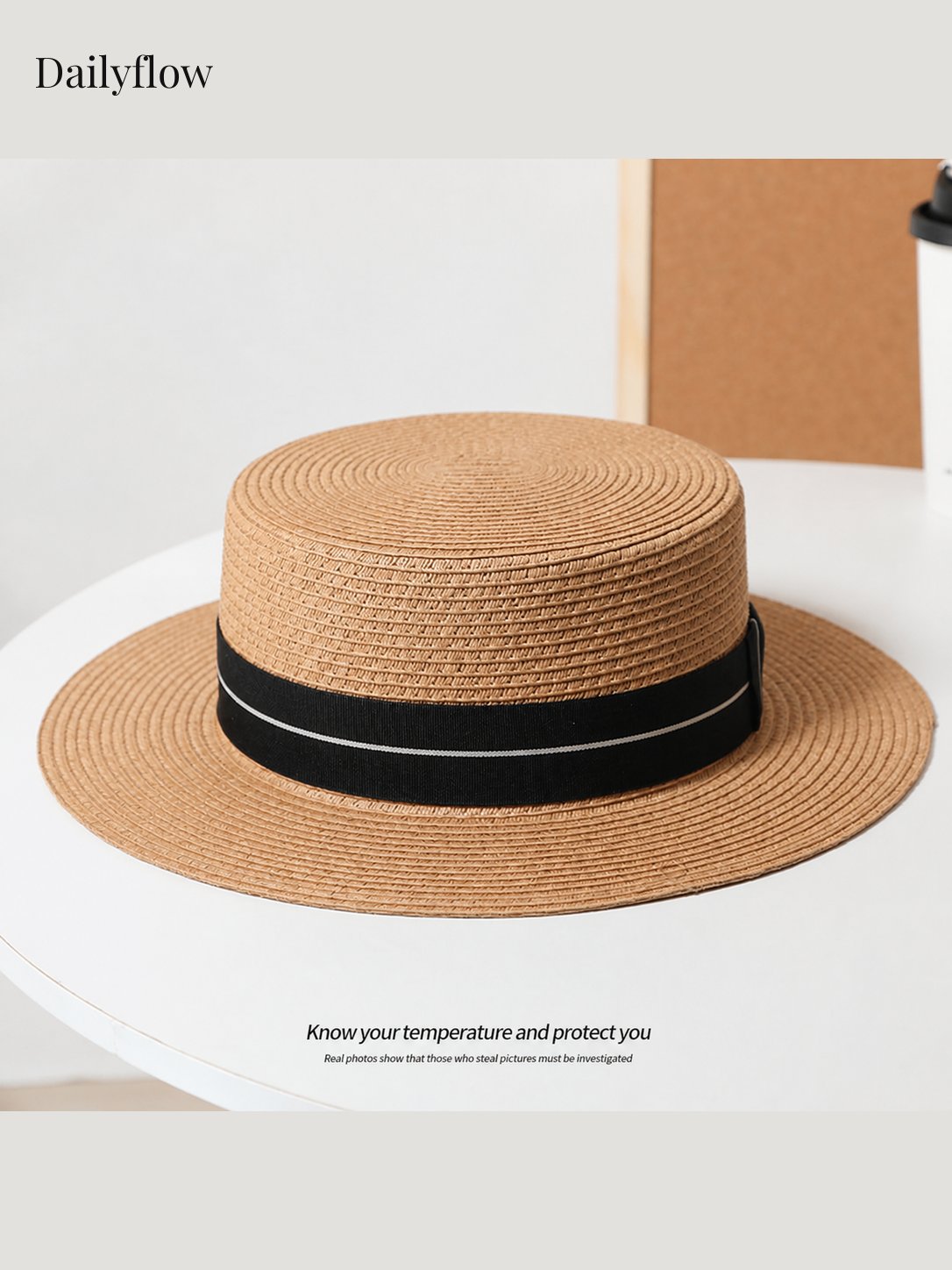 Unisex Woven Flat-Top Boater Hat