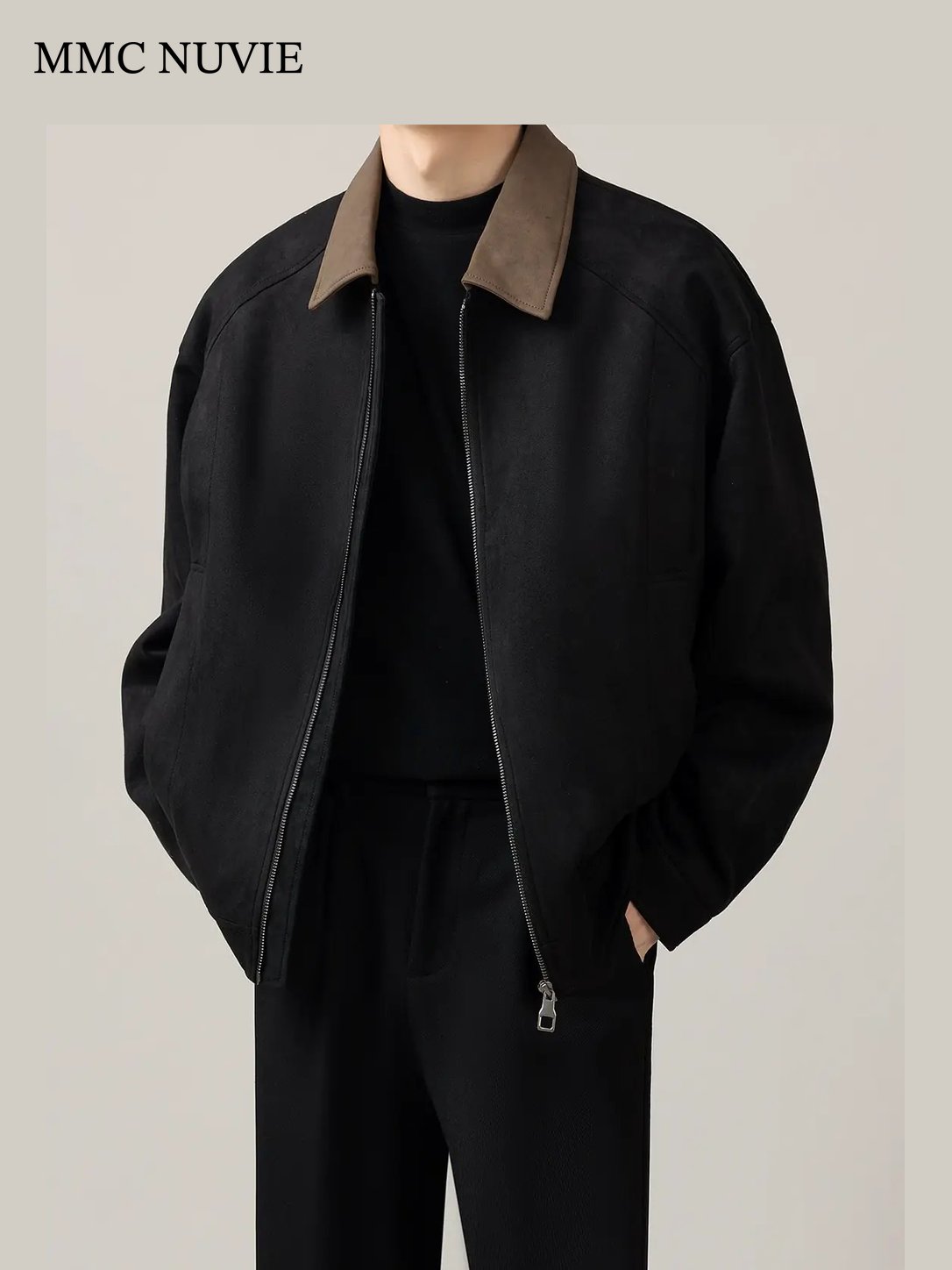 Men's Vintage Contrast Collar Zip-Up Jacket