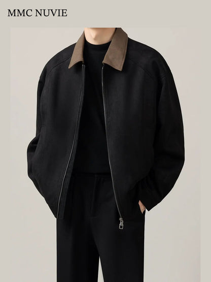 Men's Vintage Contrast Collar Zip-Up Jacket
