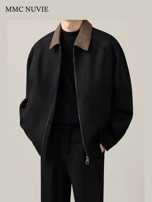 Men's Vintage Contrast Collar Zip-Up Jacket