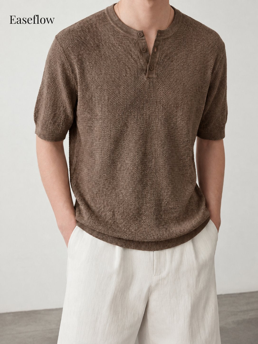 Men's Breathable Linen-Blend Henley Shirt