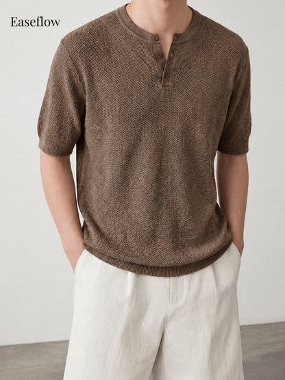 Men's Breathable Linen-Blend Henley Shirt