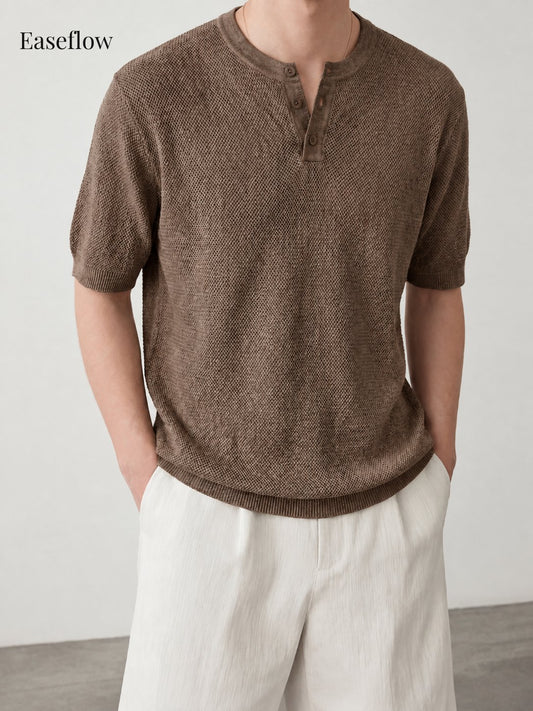 Men's Breathable Linen-Blend Henley Shirt