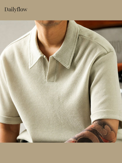Textured Open-Collar Relaxed Polo Shirt