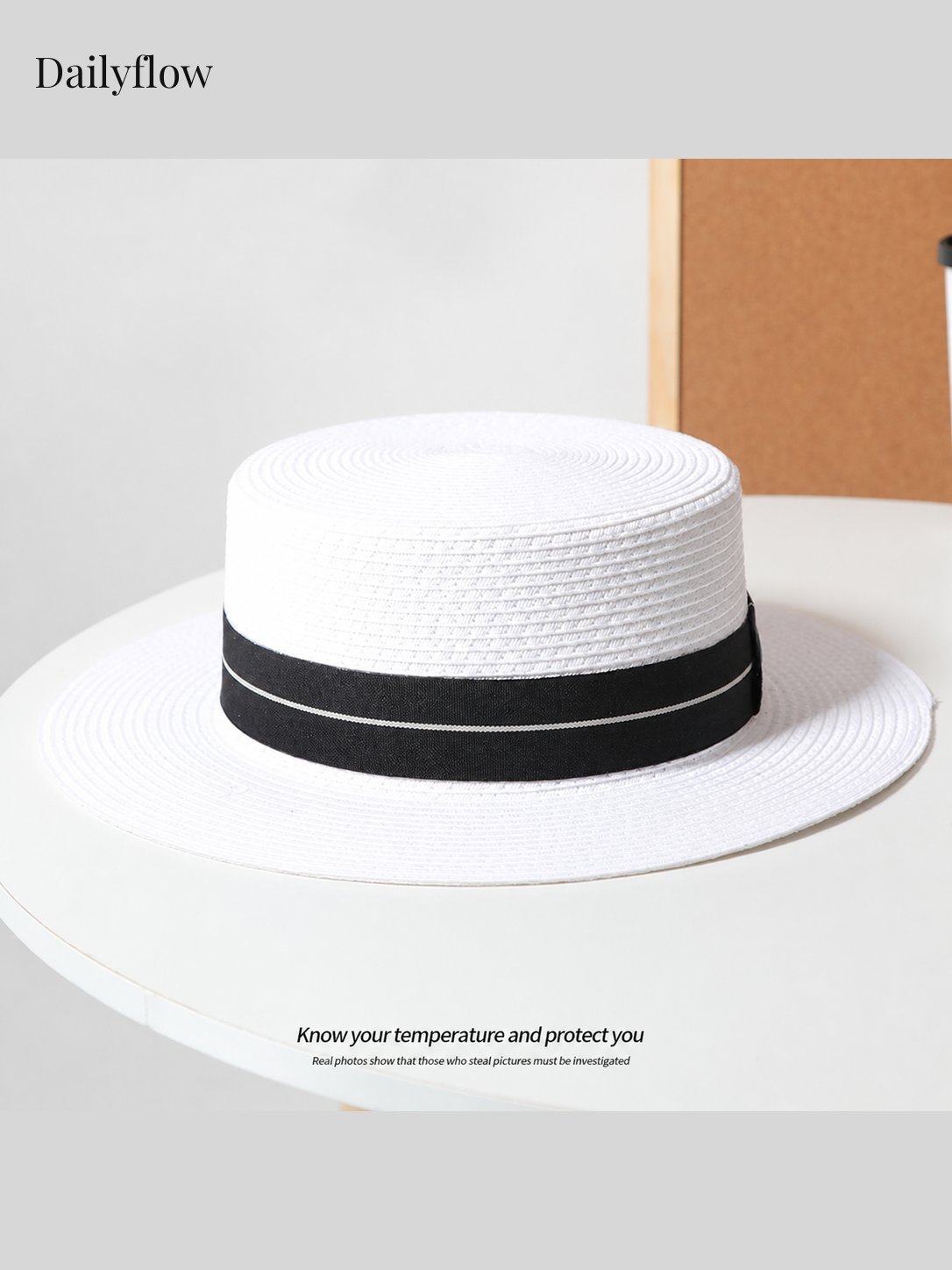Unisex Woven Flat-Top Boater Hat