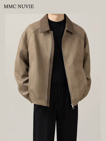Men's Vintage Contrast Collar Zip-Up Jacket
