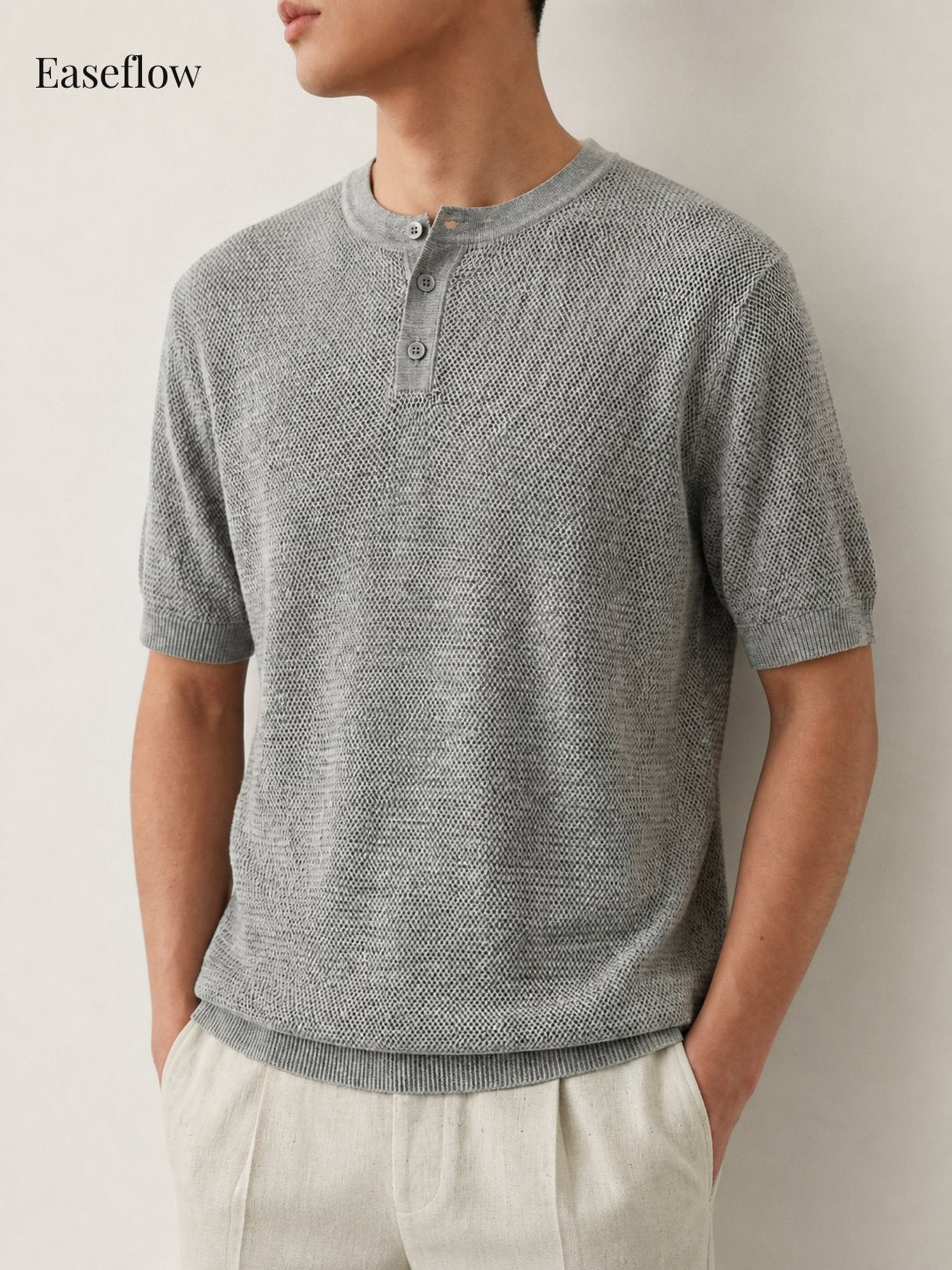 Men's Breathable Linen-Blend Henley Shirt