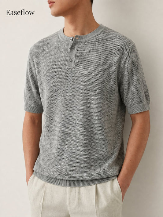 Men's Breathable Linen-Blend Henley Shirt