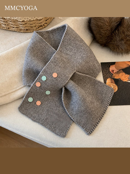 Cute Button-Detail Knit Scarf