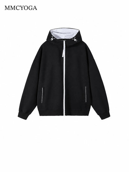 Men's Contrast Zip-Up Oversized Hoodie