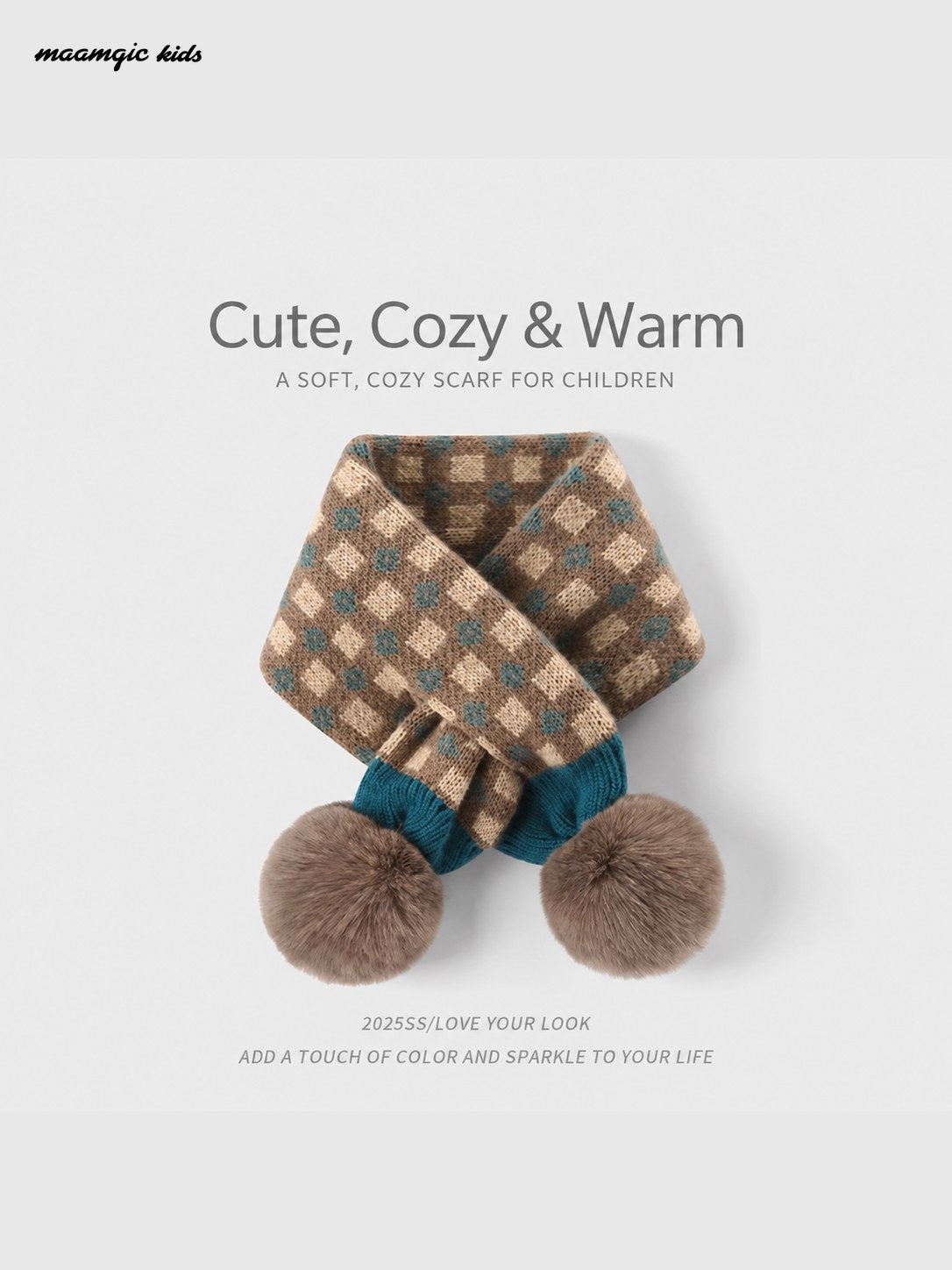 Kids Retro Knit Pom-Pom Scarf