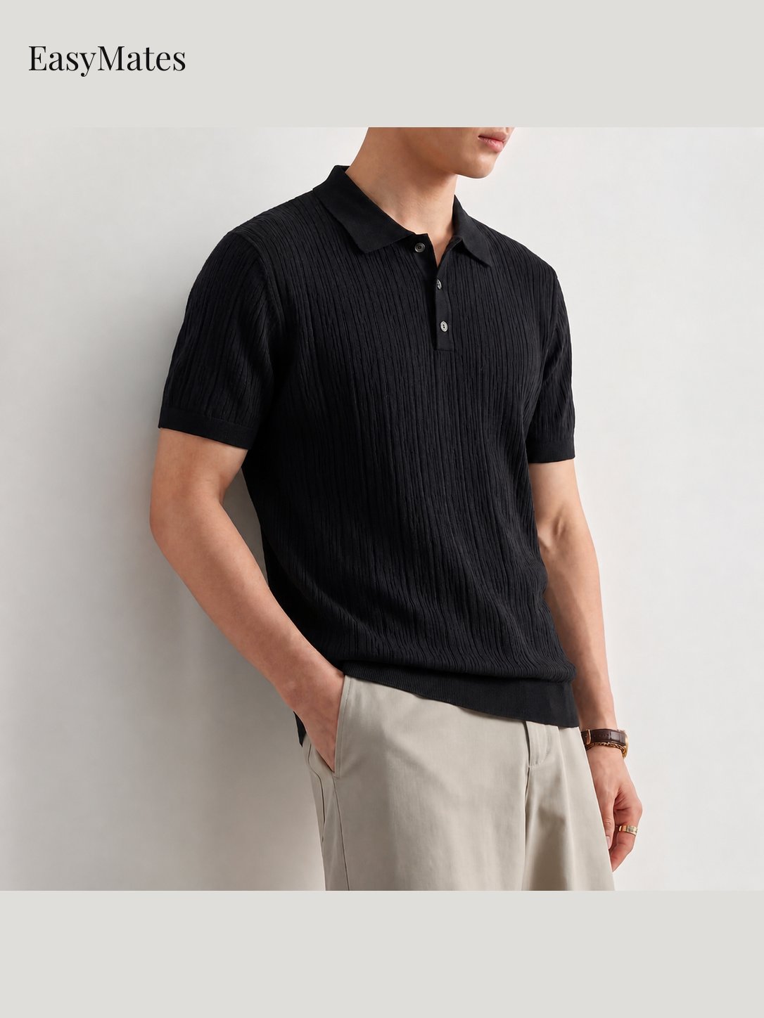 Men's Linen‑Blend Knit Short‑Sleeve Polo Shirt