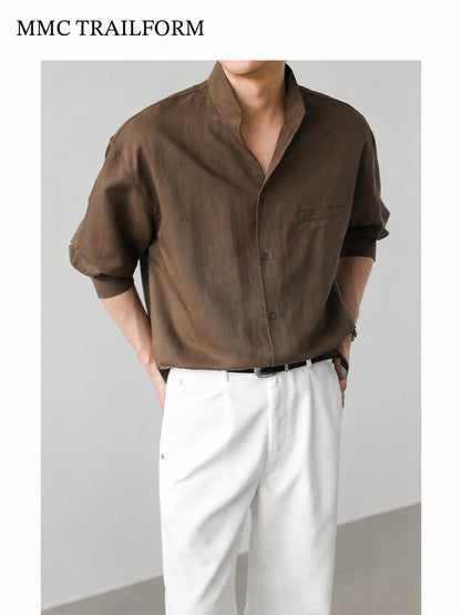 Men's Relaxed Lyocell Stand Collar Shirt