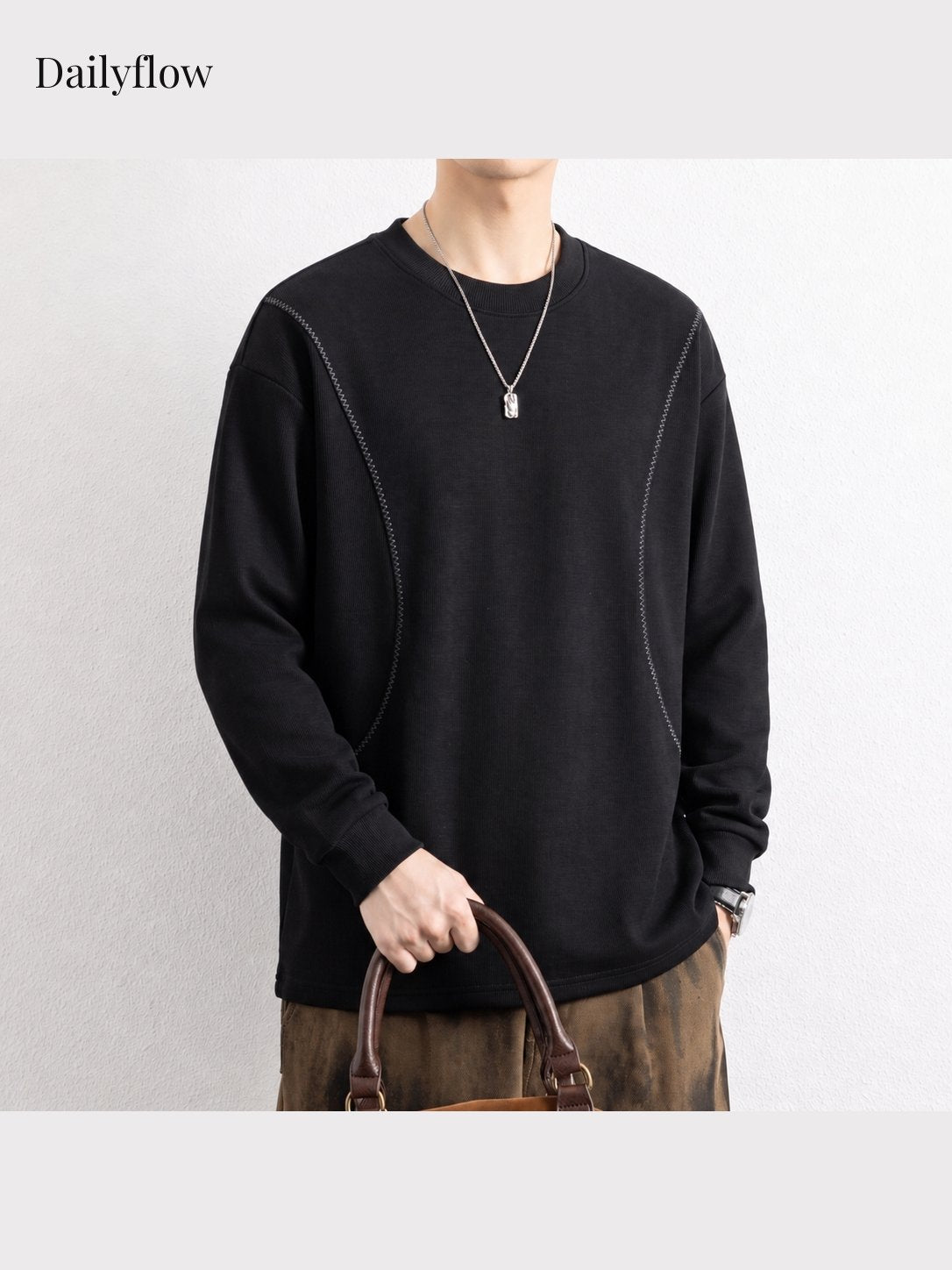 Men's Contrast-Seam Relaxed Long Sleeve Tee