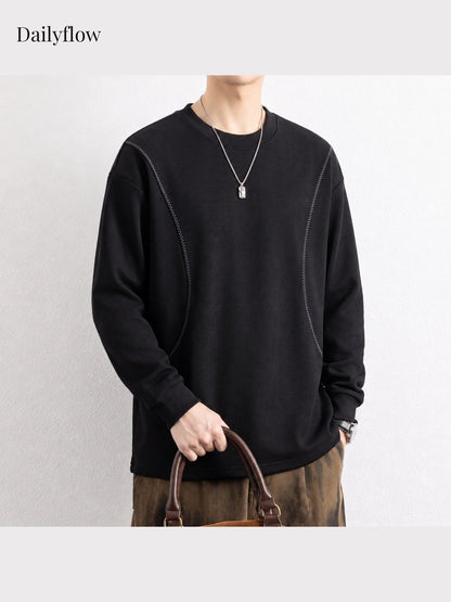 Men's Contrast-Seam Relaxed Long Sleeve Tee