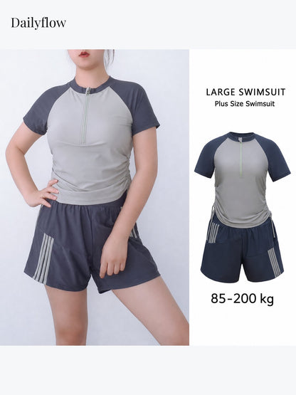 Plus Size Short-Sleeve Swim Set