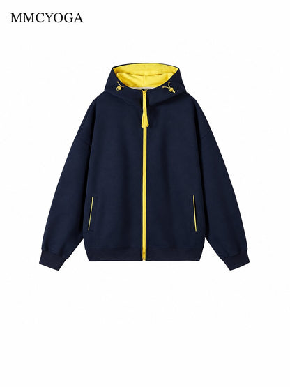 Men's Contrast Zip-Up Oversized Hoodie