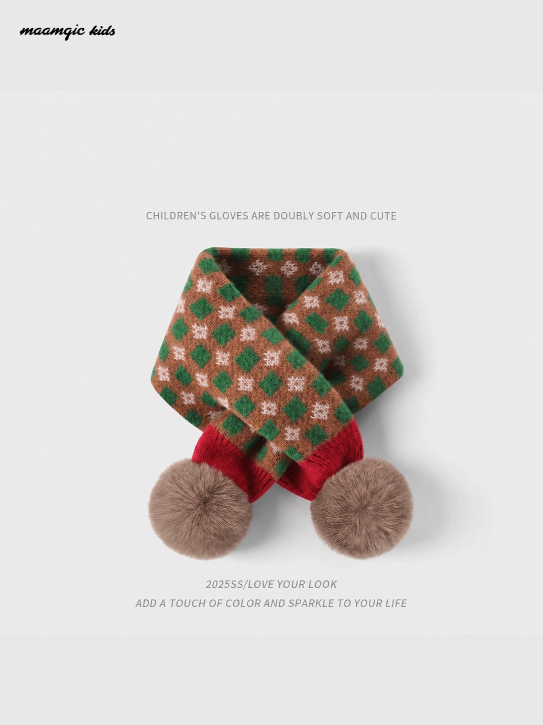 Kids Retro Knit Pom-Pom Scarf