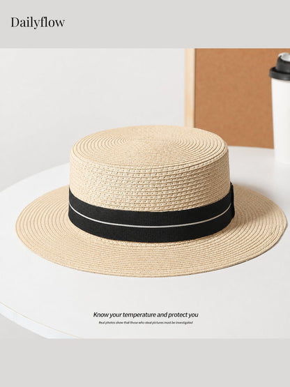 Unisex Woven Flat-Top Boater Hat