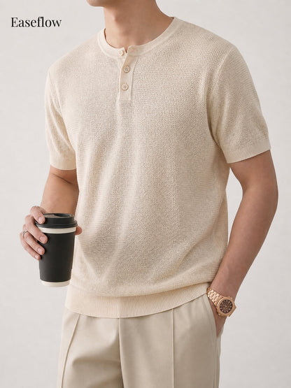 Men's Breathable Linen-Blend Henley Shirt