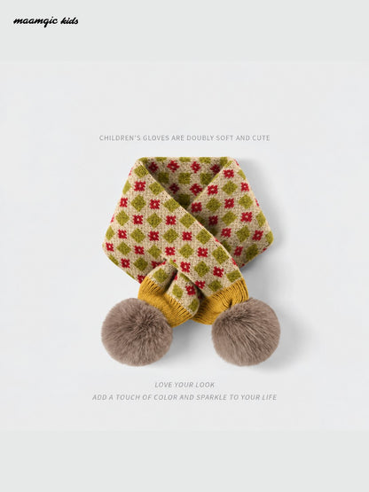Kids Retro Knit Pom-Pom Scarf
