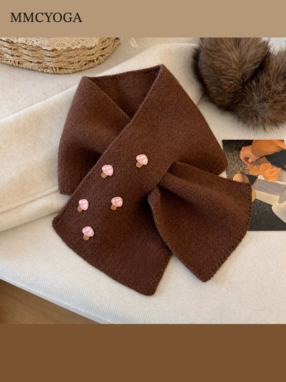 Cute Button-Detail Knit Scarf