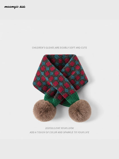 Kids Retro Knit Pom-Pom Scarf