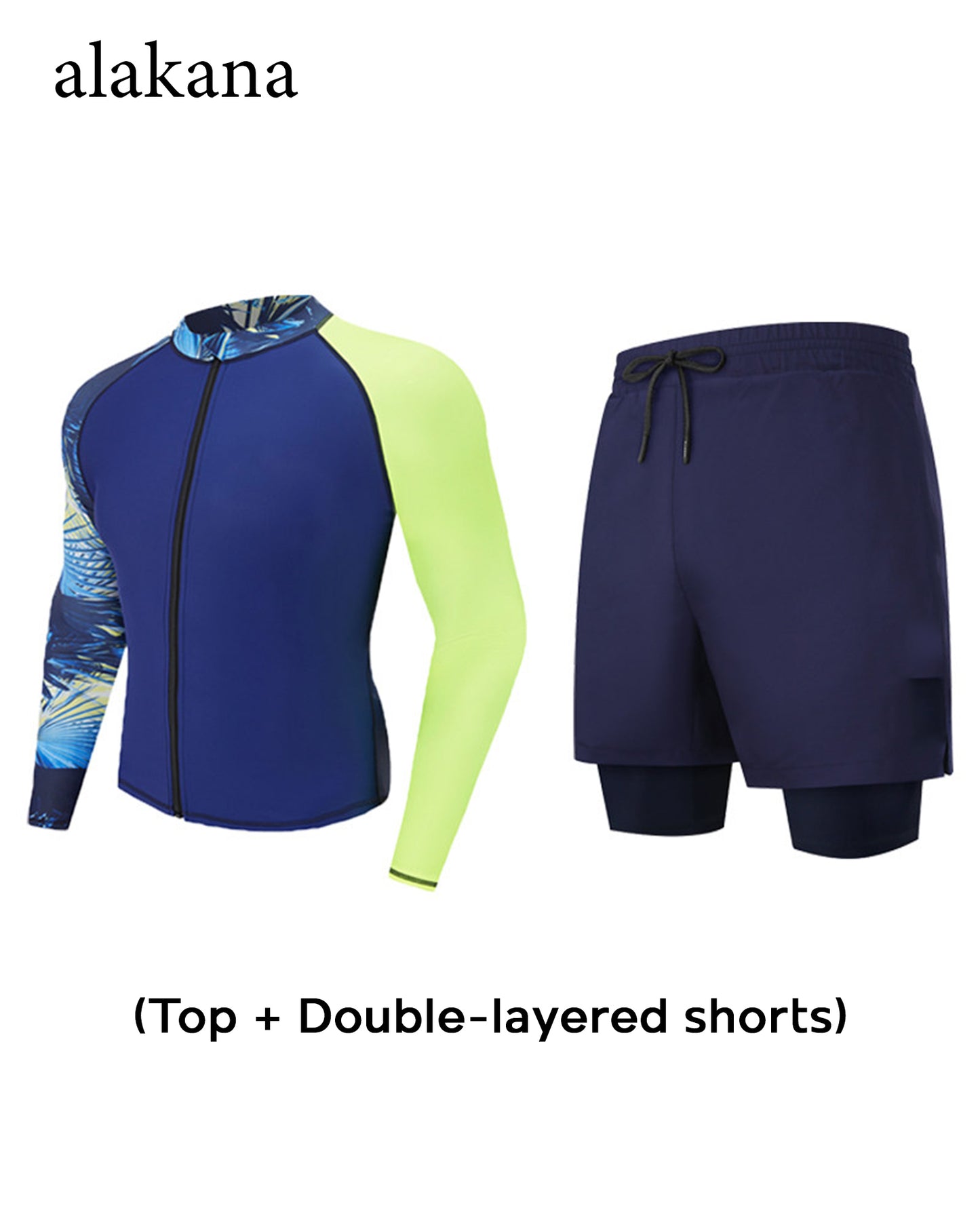 Men's Long Sleeve Swim Set - Teen Rash Guard with Double-Layer Swim Trunks
