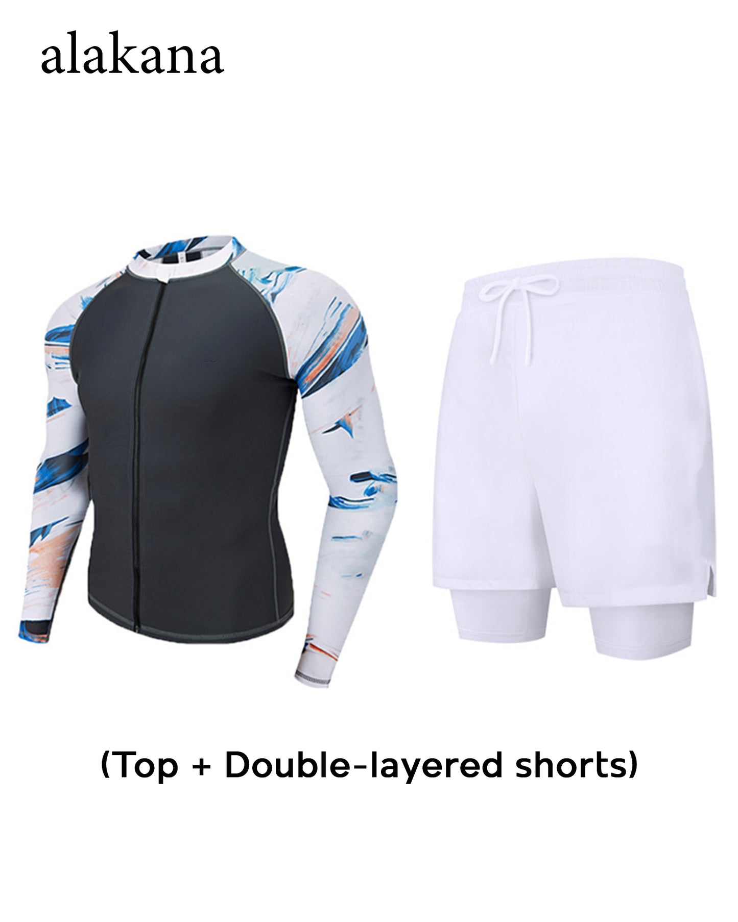Men's Long Sleeve Swim Set - Teen Rash Guard with Double-Layer Swim Trunks