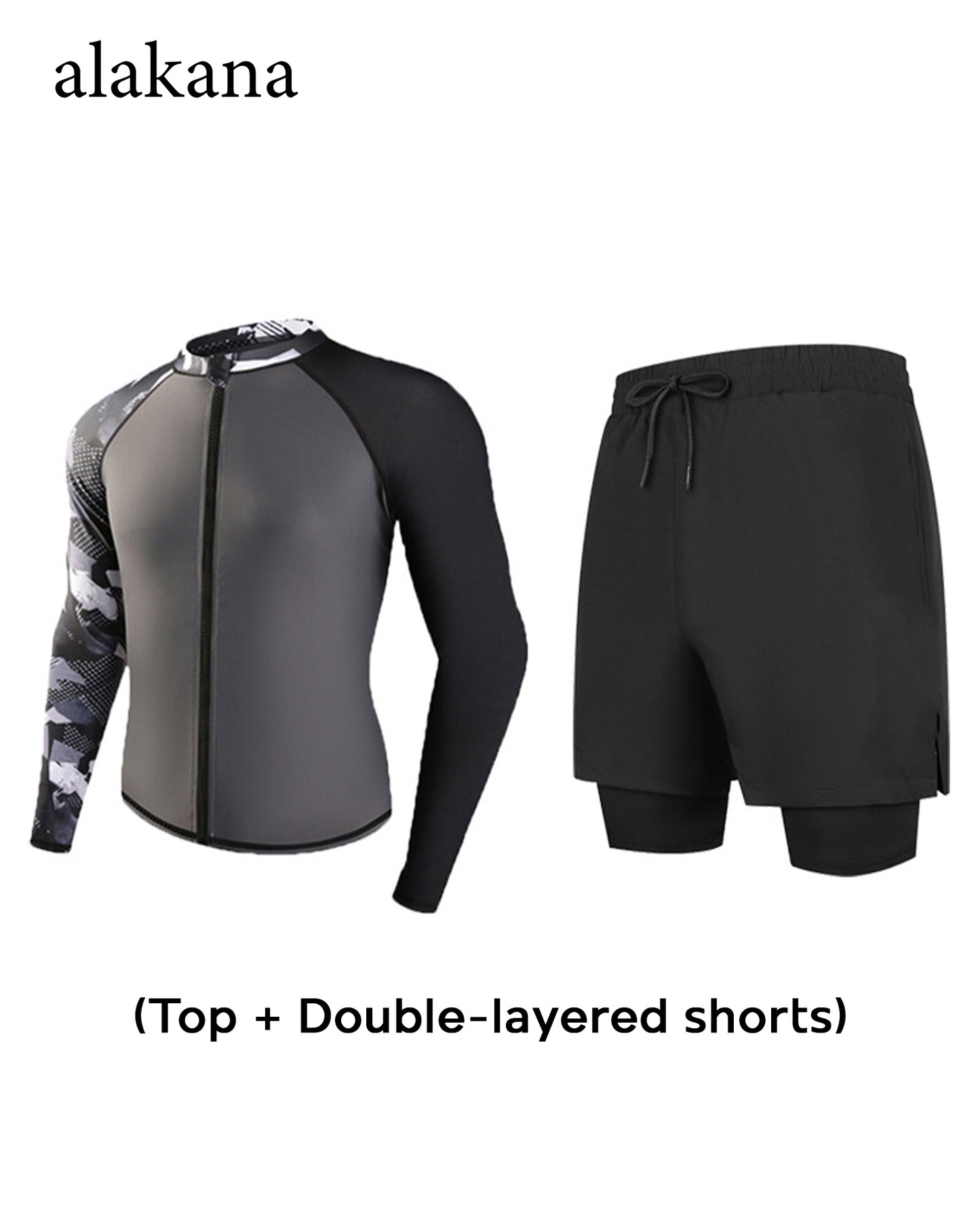 Men's Long Sleeve Swim Set - Teen Rash Guard with Double-Layer Swim Trunks
