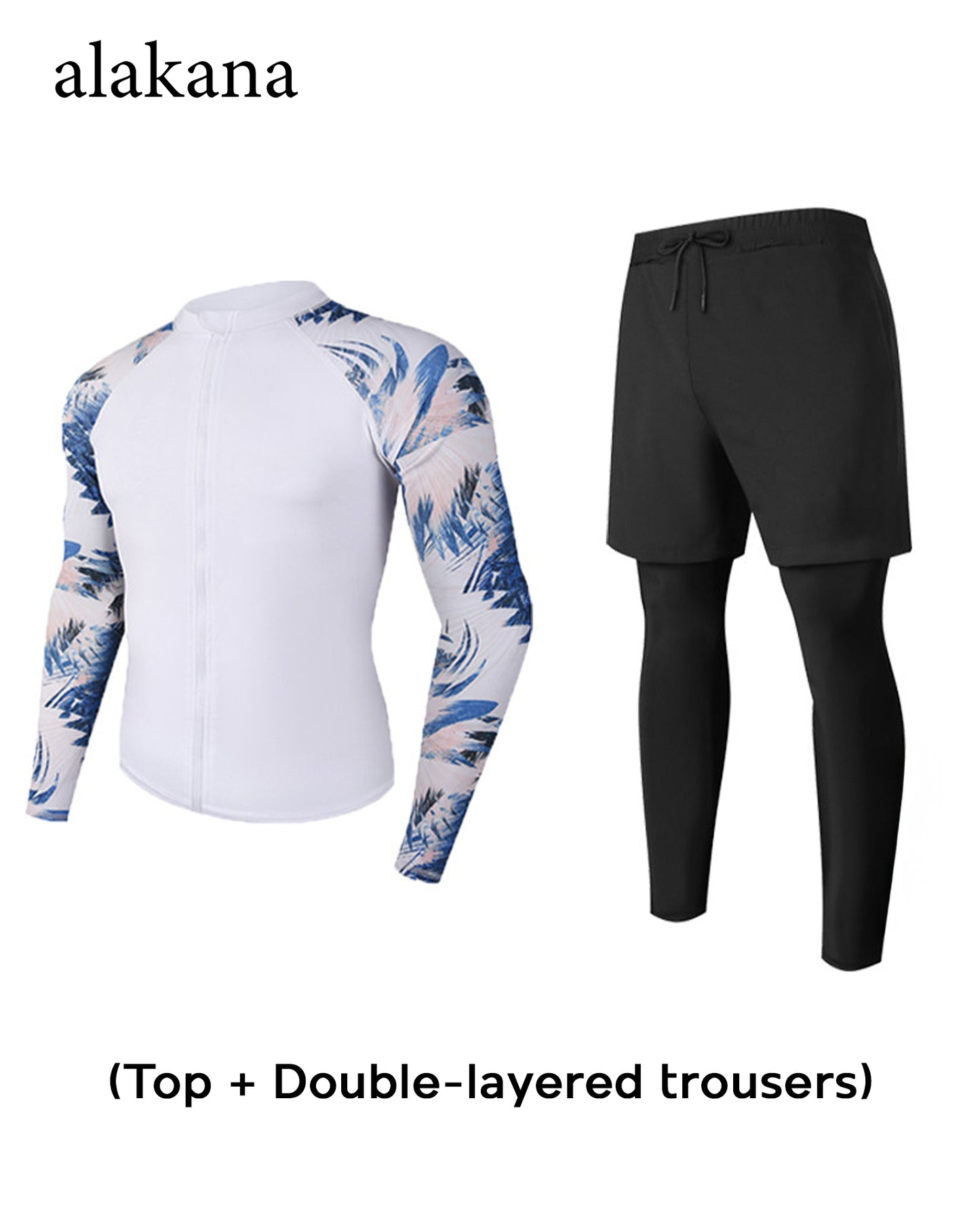 Men's Long Sleeve Swim Set - Teen Rash Guard with Double-Layer Swim Trunks