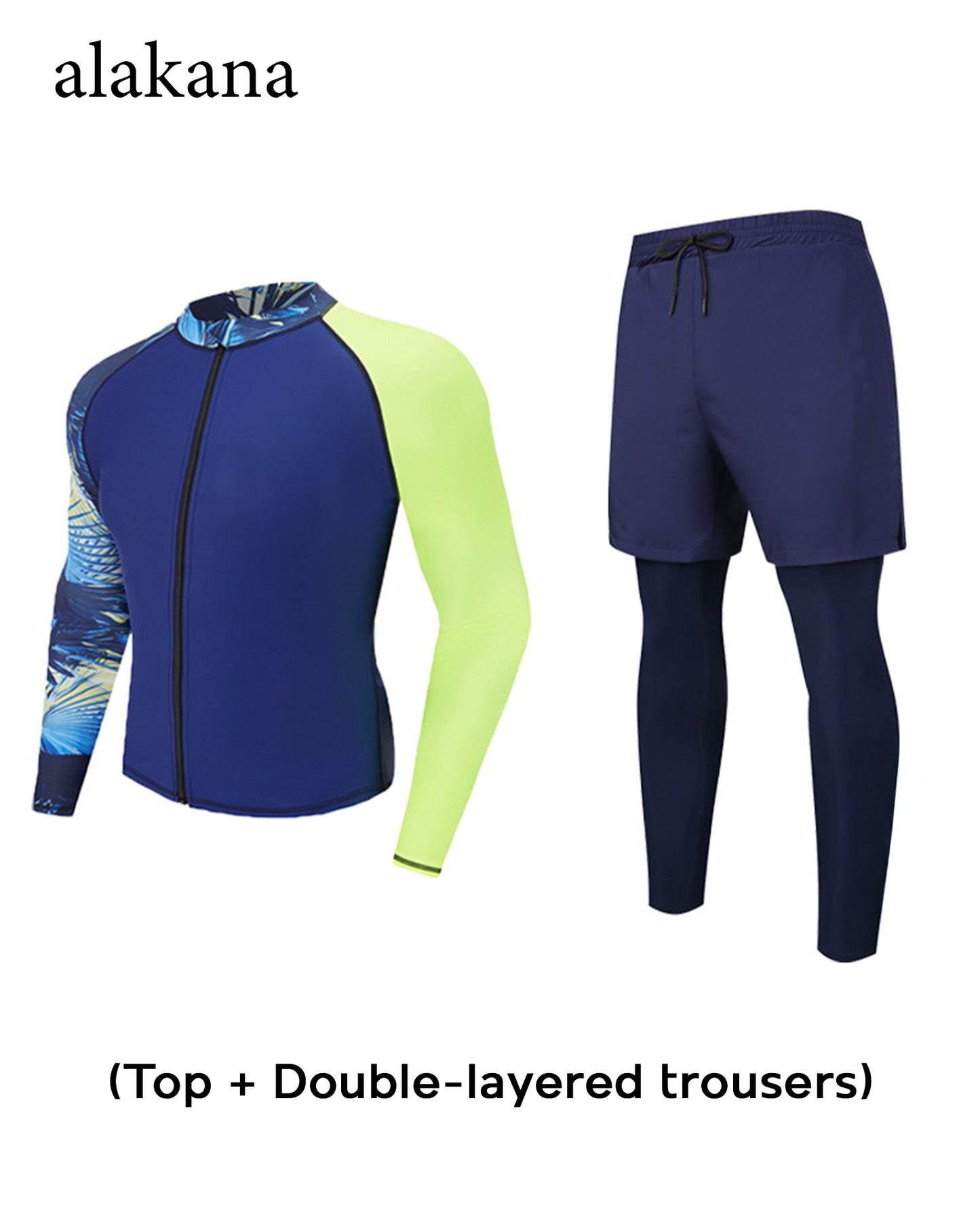 Men's Long Sleeve Swim Set - Teen Rash Guard with Double-Layer Swim Trunks