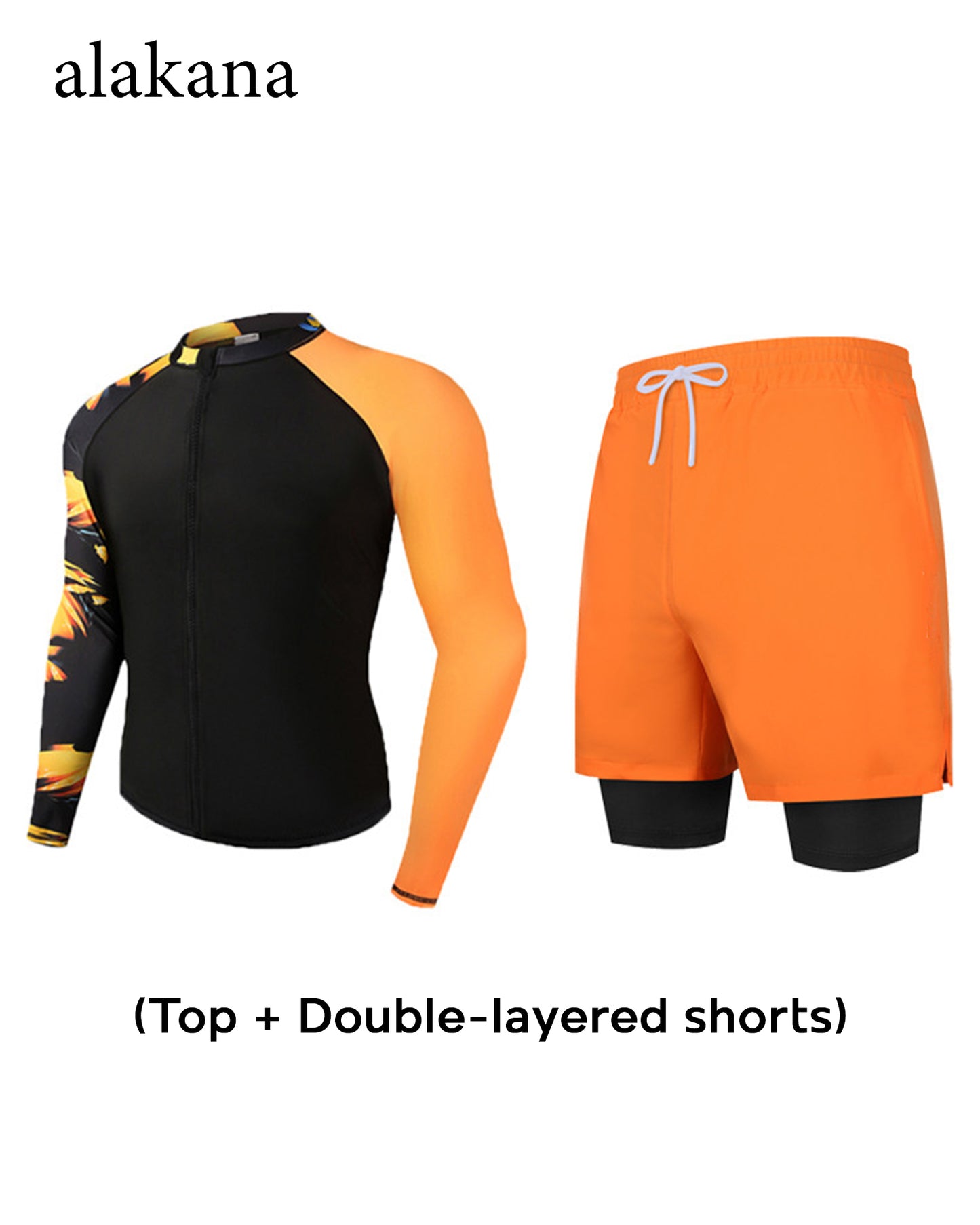 Men's Long Sleeve Swim Set - Teen Rash Guard with Double-Layer Swim Trunks