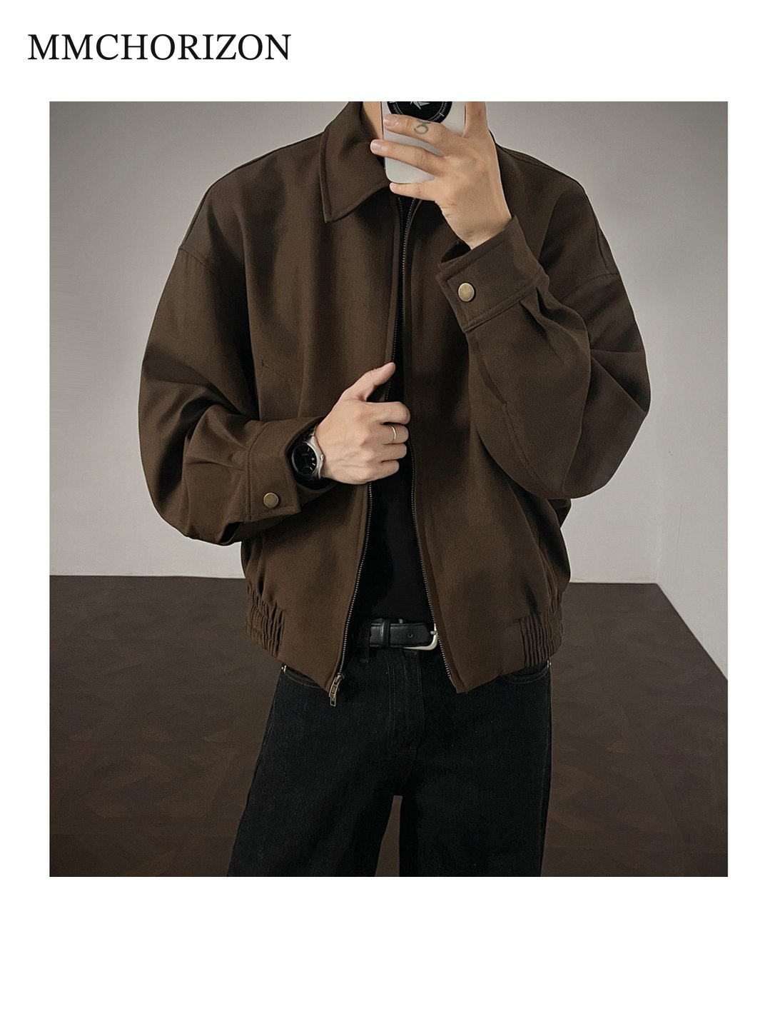 Men's Vintage Contrast Panel Zip-Up Jacket